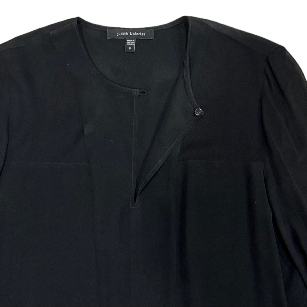 Judith & Charles Black Silk Pullover Blouse With Sheer Sleeves Size 8 - Picture 4 of 9